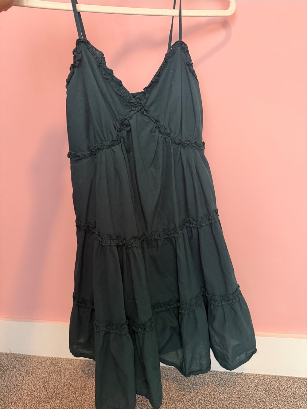 Francesca's Collections Dark Green Tiered Spaghetti Strap Dress